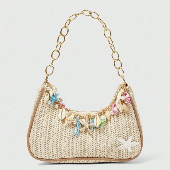 MODA ME COUTURE Handbags - Multicolor Fairycore Women's Starfish Shell & Seashell Woven Shoulder Bag